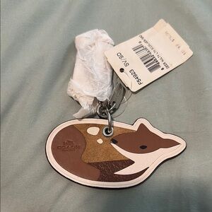 NWT Coach Calf Leather and Suede Deer Novelty Keychain Charm Fob